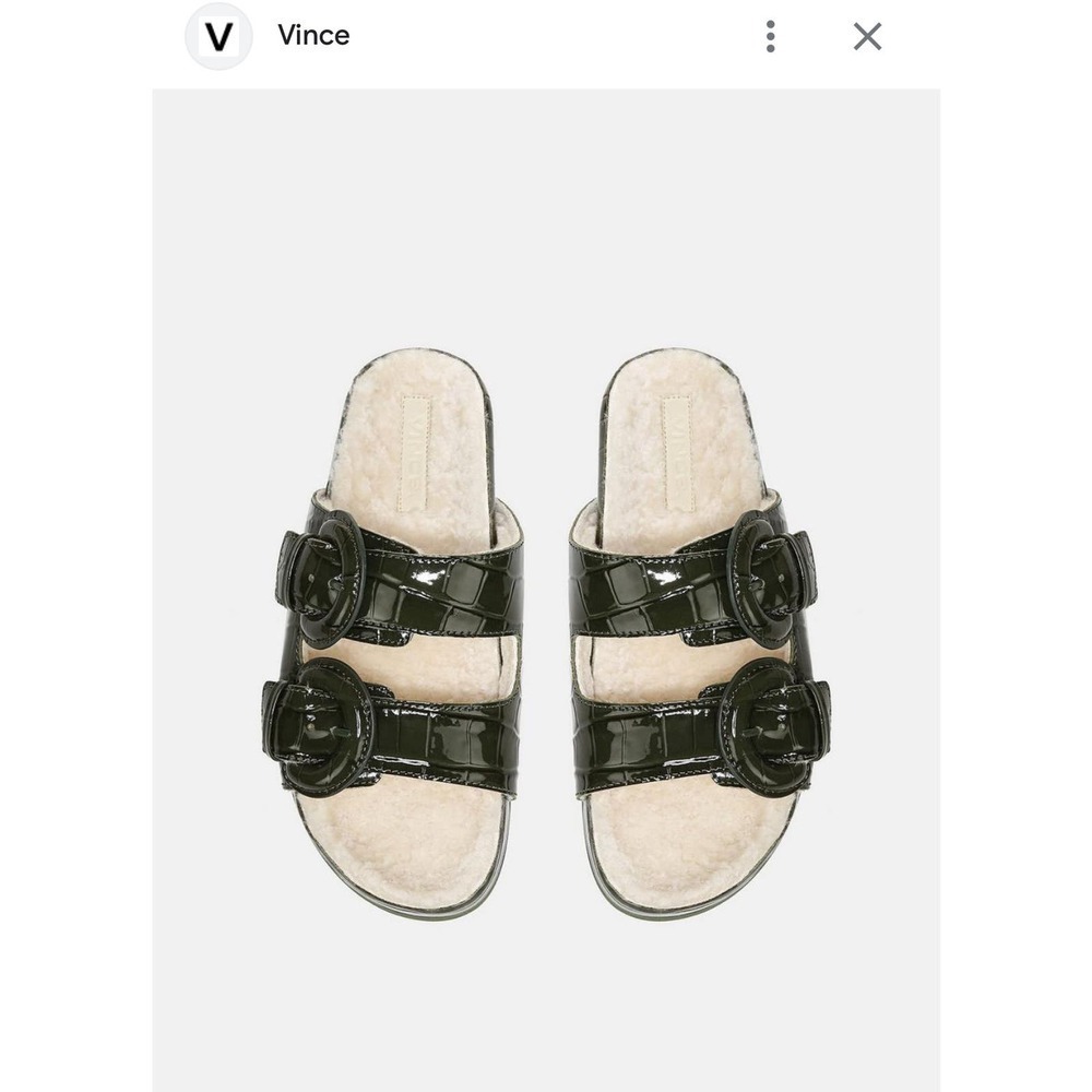 NWOT Vince Shearling Lined Croc-embossed Leather Sandals - Size 7 - Olive